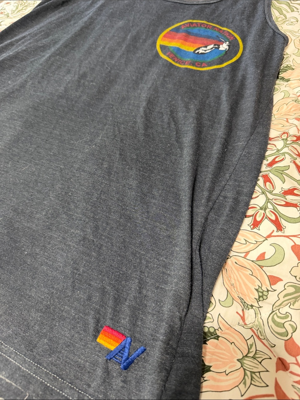 Aviator Nation Charcoal Tank with Rainbow Surf Logo